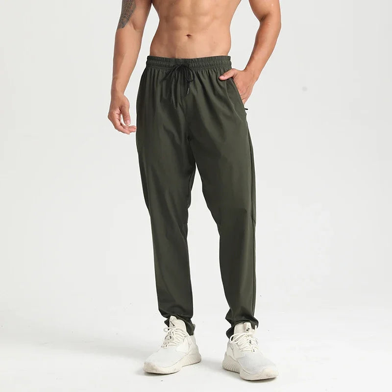 Men Gym Jogging Sport Pants Thin Loose Quick-Dry Long Exercise Clothing Zipper Pockets Training Bodybuilding Trouser Marathon