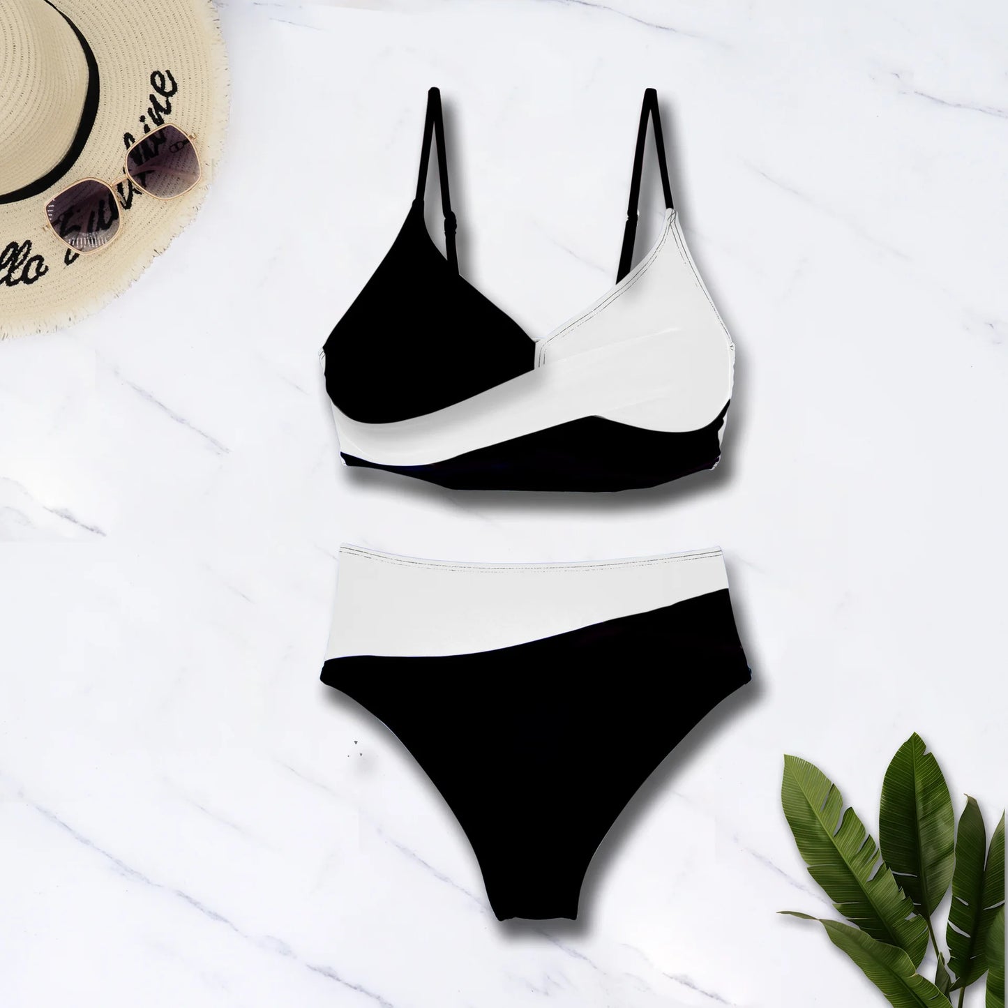 Color Block Bikinis Two Pieces Swimsuit Women Swimwear Beach Wear Bathing Suits Brazilian High Waist Bikini Set