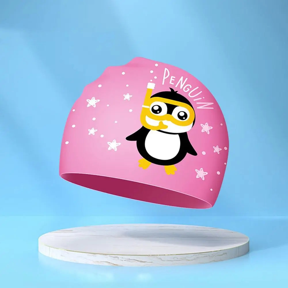 Lightweight Waterproof Children Swimming Cap Silicone Cartoon Kid Swimming Hat Protect Ears Animal Bathing Hats Cap Swimming Pool