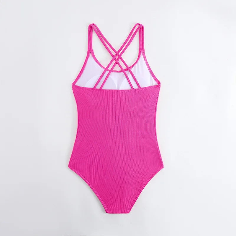 Girls Swimsuit One Piece Pink Kids Swimwear Solid Children's Bathers Bathing Swimming Swim Suit Summer Beachwear