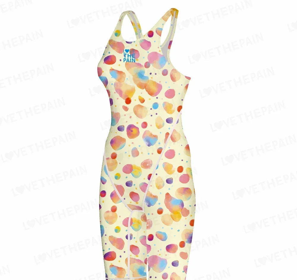 Women Open Back Kneeskin Tech Suit Swimsuit Competition Training Neck to Knee Swimsuit One-piece Jumpsuit Professional Swimsuit