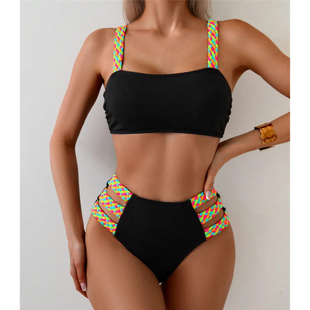 S - XL Splicing Cut Out High Waist Bikini Female Swimsuit Women Swimwear Two-pieces Bikini set Bather Bathing Suit Swim