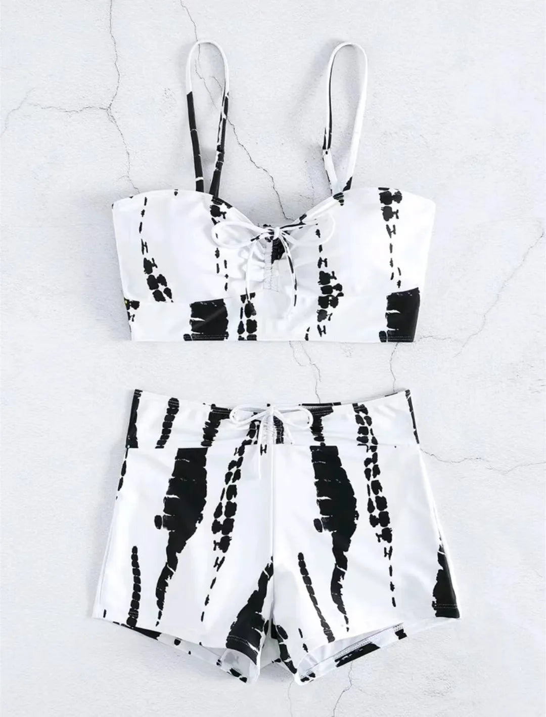 Drawstring Front Shorts Bikinis High Waist Swimsuit Women Swimwear Female Bathers Bathing Swimming Swim Suit Beachwear