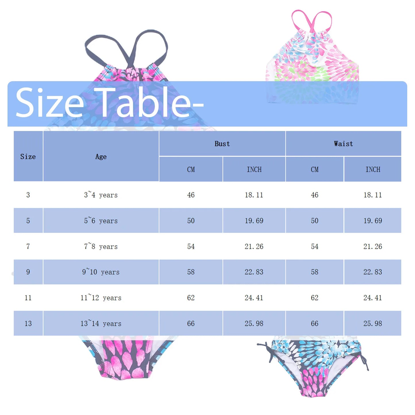Girl Swimwear Split Water Drop Print Drawstring Bikini Bottoms Suit 3-14 Years Old Swimsuit Kids Girl