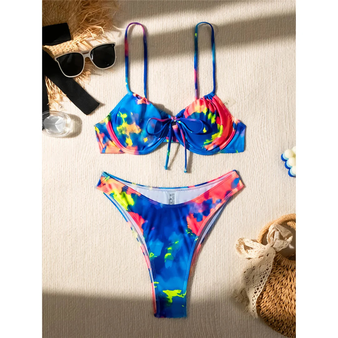 Colorful Printed Underwired Brazilian Bikini Female Swimsuit Women Swimwear Two-pieces Bikini set Bather Bathing Suit Swim