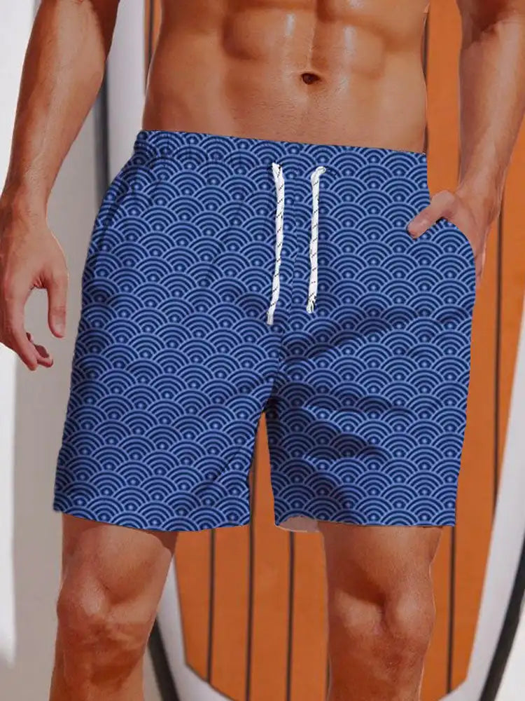 Summer 3D Printed Hawaiian Vacation Style Printing Shorts Men's Board Shorts Casual Swim Trunks Drawstring Breathable Short