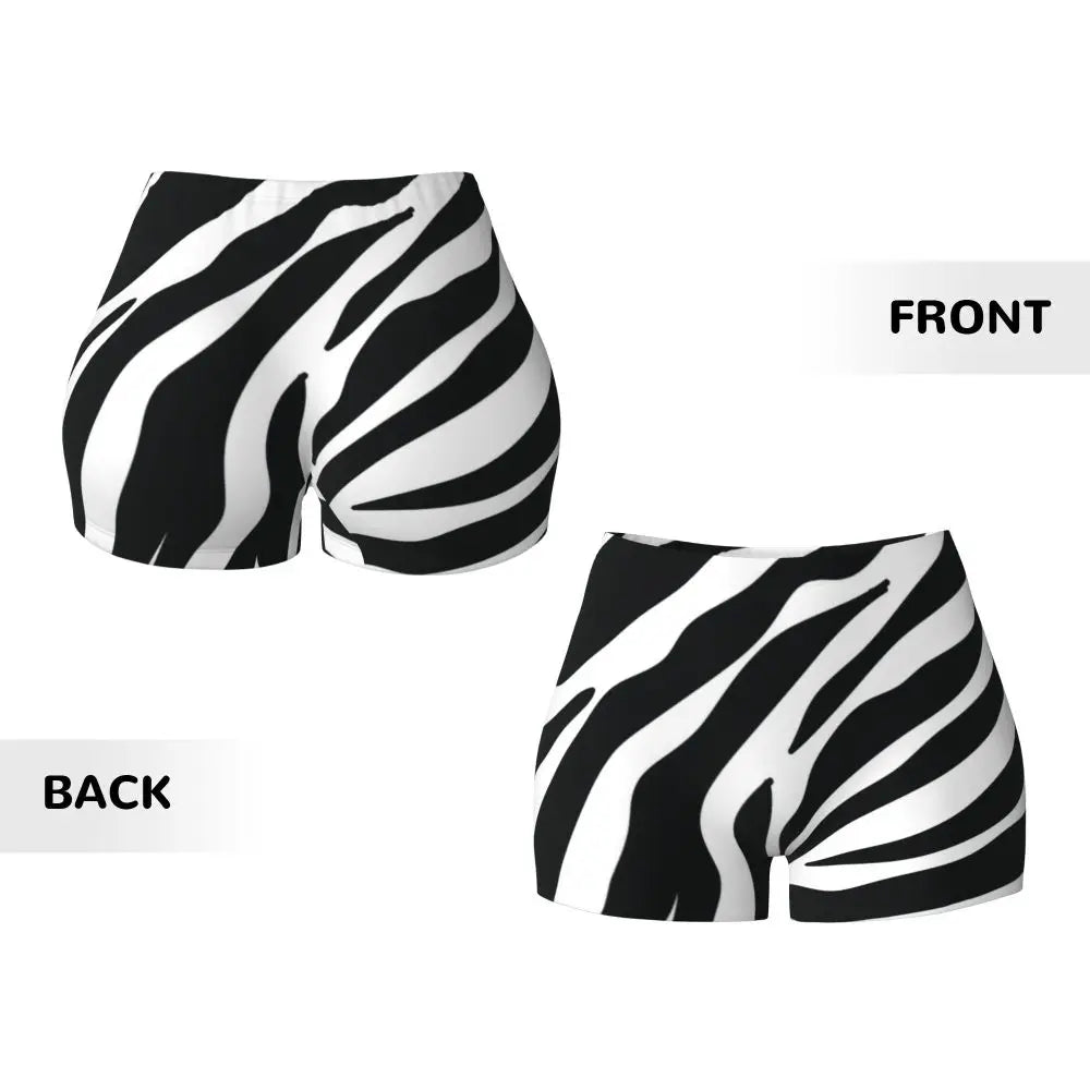 Wild Animal Designs Yoga Shorts Women Black And White Zebra Skin Stripes