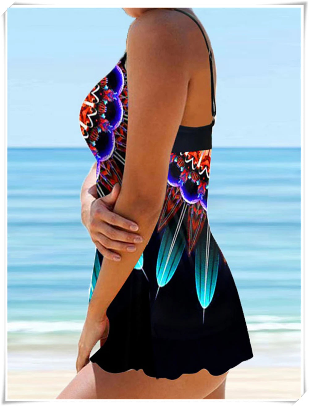 Multi Color Printed Tankini Two Piece Swimsuit Women Push Up Swimwear Female Sports Bathing Suit Beachwear Swimming Summer