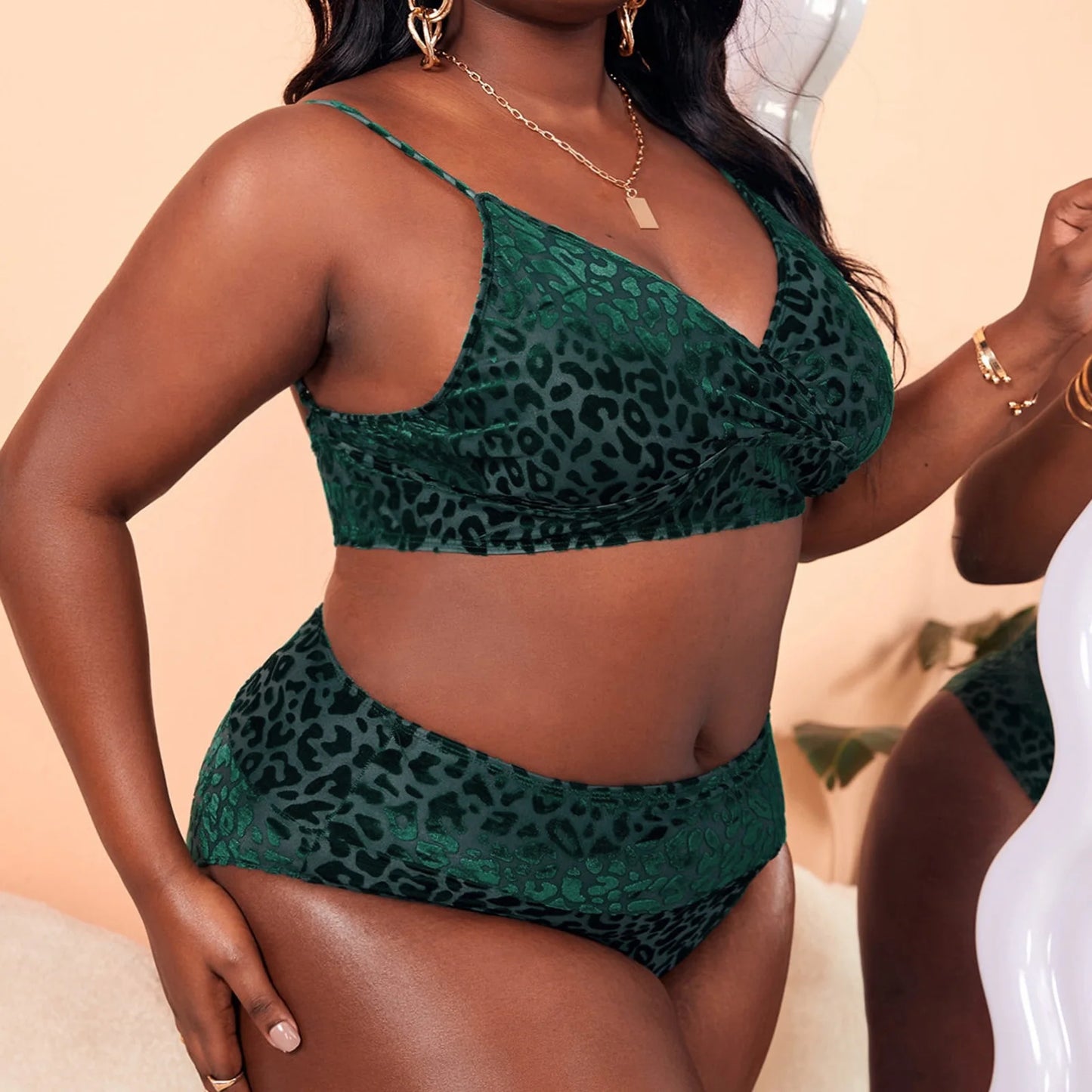 Women's Plus Size Bikini Set Leopard Printed Back Lace Up Strap High Waist Swimsuit Summer