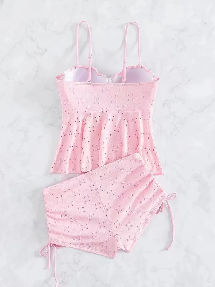 Women's Bathing Suit Two Pieces Push Up Tankini Set Summer Beach Wear White High Waisted Swimwear Women Swimsuit Shorts