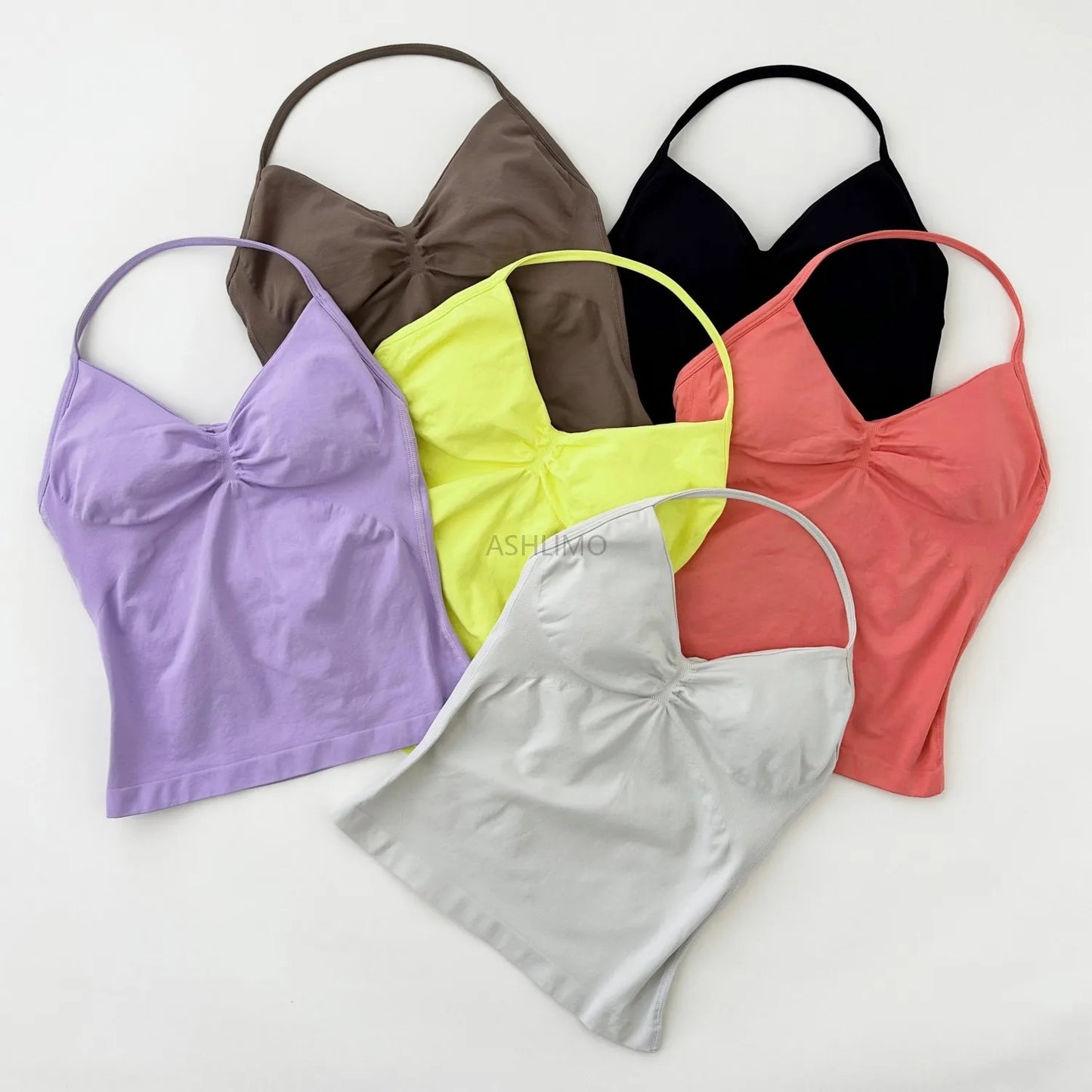 Longline Strappy Gym Top Backless Gym Clothes Women Scrunch Built-in Bra With Removable Cups Yoga Tank Tops
