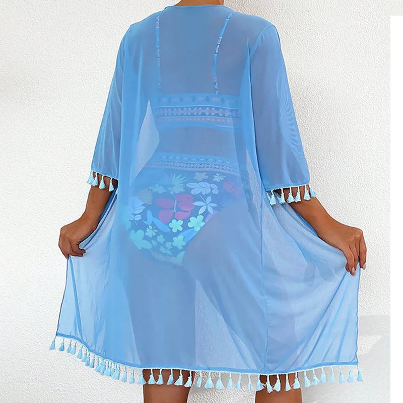 Striking Blue Floral Women's Bikini Set Three-piece swimsuit