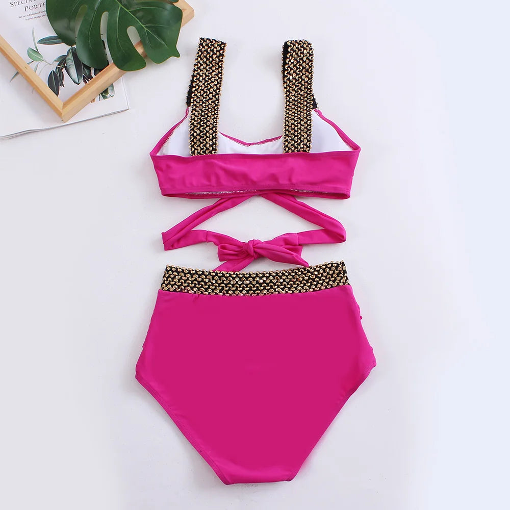 Cross High Waist Bikinis Women Black Swimwear Solid Swimsuit Female Beachwear Summer Bathers Bathing Suit Swimming