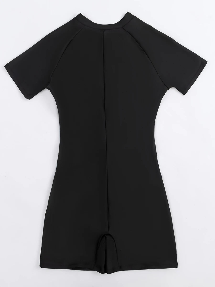 Surf Swimsuit Short Sleeve Swimwear Women Zipper One Piece Rashguard Diving Clothes Bathing Swimming Swim Suit