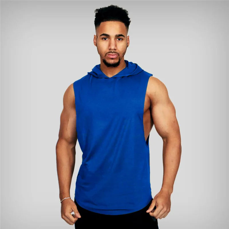 With Hat Gym T-shirt Man Sleeveless Sweatshirt Gym Clothing Men Bodybuilding Clothes Men's Singlet Fitness Vest Singlets Tops
