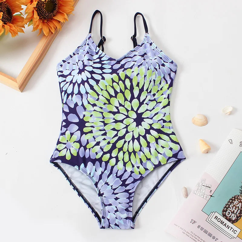 Print Girls One Piece Swimsuit 7-12 Year Kids Swim Suit Cute Children's Swimwear Beachwear Teenage Bathing Suits Summer