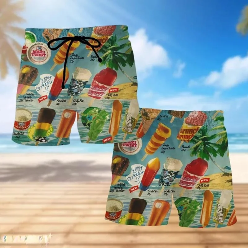 Ice Cream 80s 90s 3d Printed Surfing Board Shorts Cool Summer Street Hip Hop Swim Trunks For Men Vacation Beach Ice Shorts