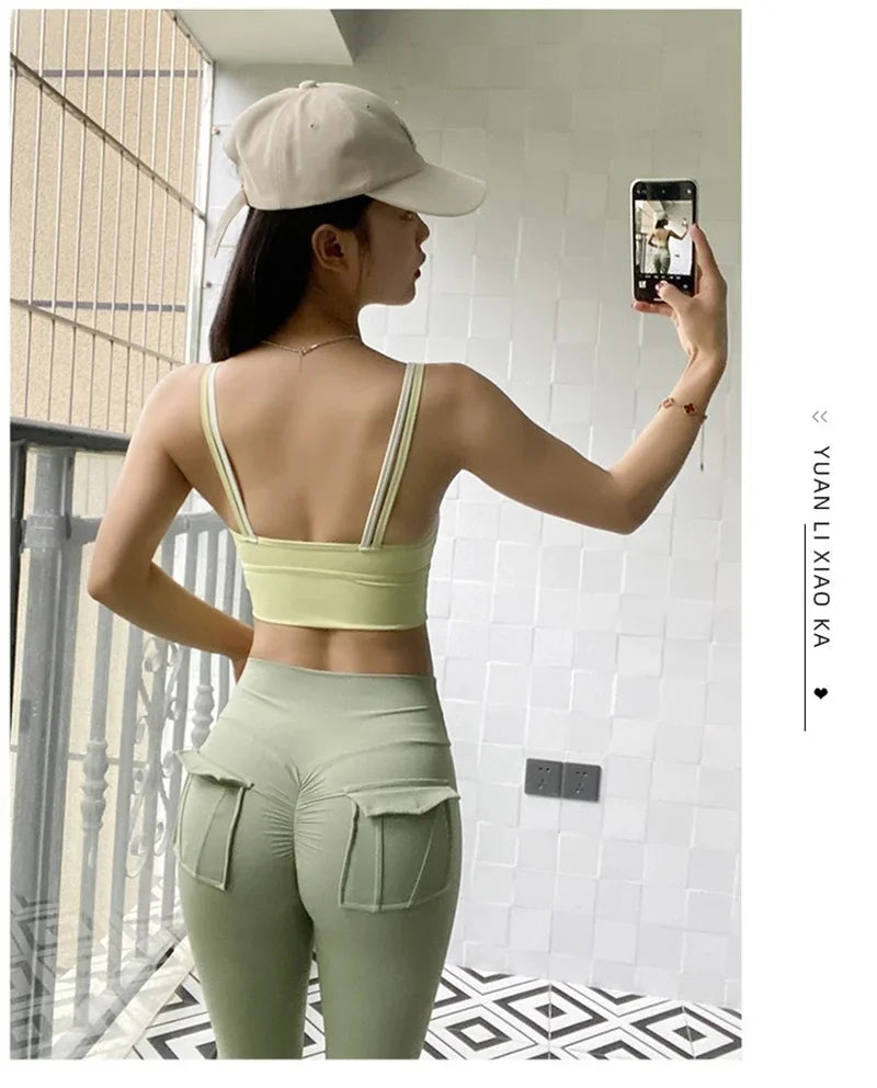PofyBofy Womens Scoop Neck Longline Sports Bra - U Back Adjustable Straps Workout Crop Tank Top 2 in 1 Longline Workout Yoga Bra