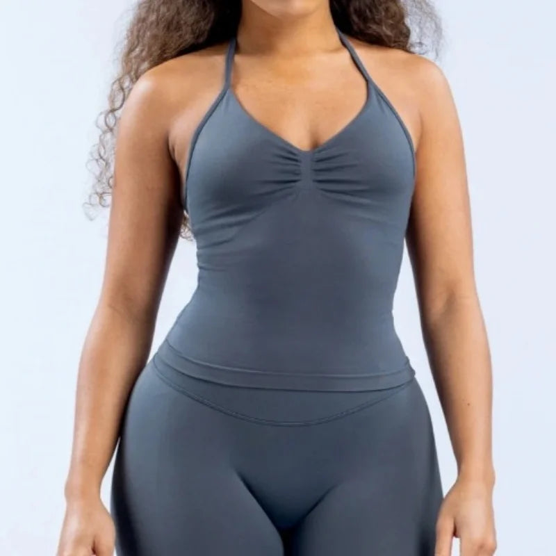 Longline Strappy Top Sports Yoga Vest Underwear Women's Fitness Top Gym Beautiful Back Bra Running Workout Halter