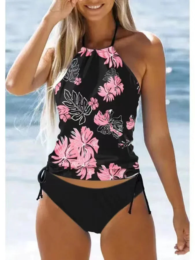 Women's Bathing Suit Coconut Drawstring Side Halter Neck Tankini Set Beach Wear Cute Swimwear Fashion Split Swimsuit