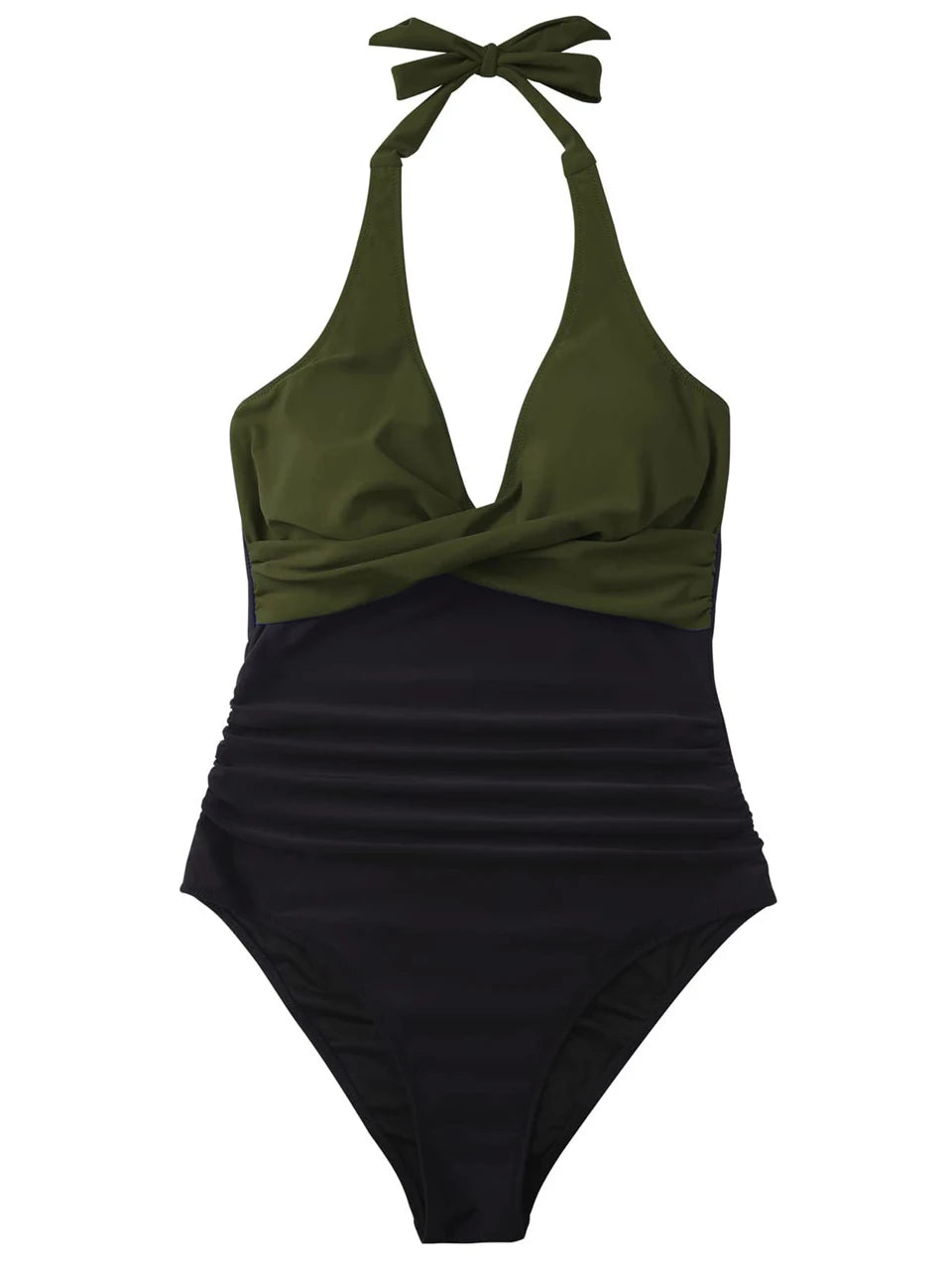 Halter Swimsuit Women One Piece Printed Cross Smocked Swimwear Female Bodysuit Bathing Swimming Suit Padded Beachwear