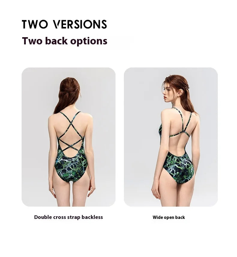 Bunny Bums Green Reptile Design One-piece Swimsuit Racing Training Swimsuit Swimwear