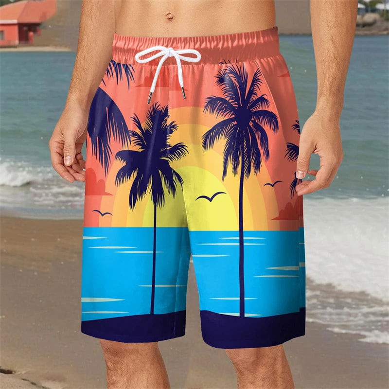 Hawaii Holiday Style 3d Printed Shorts For Men Coconut Tree Print Pattern Beach Shorts Summer Outdoor Quick Drying Board Shorts