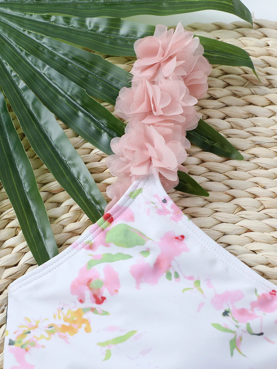 Printed Swimsuit One Piece Ruffle Backless Swimwear Women Floral Bathing Swimming Suit Female Summer Beachwear Bodysuit