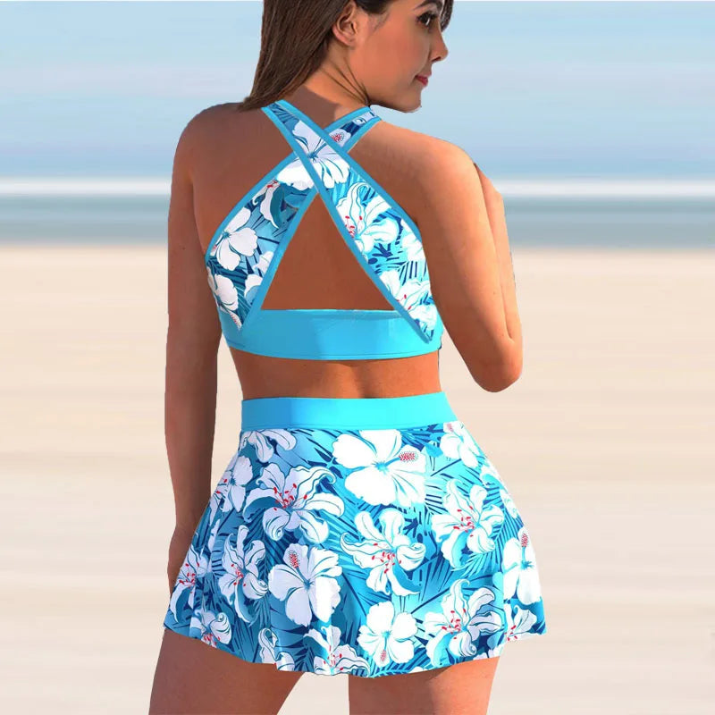 Womens Swimming Suit Halter Swimwear Two Pieces Bathing Suit Rainbow Floral Dot Printed Tankini Top Boyshorts Swimming S-5XL