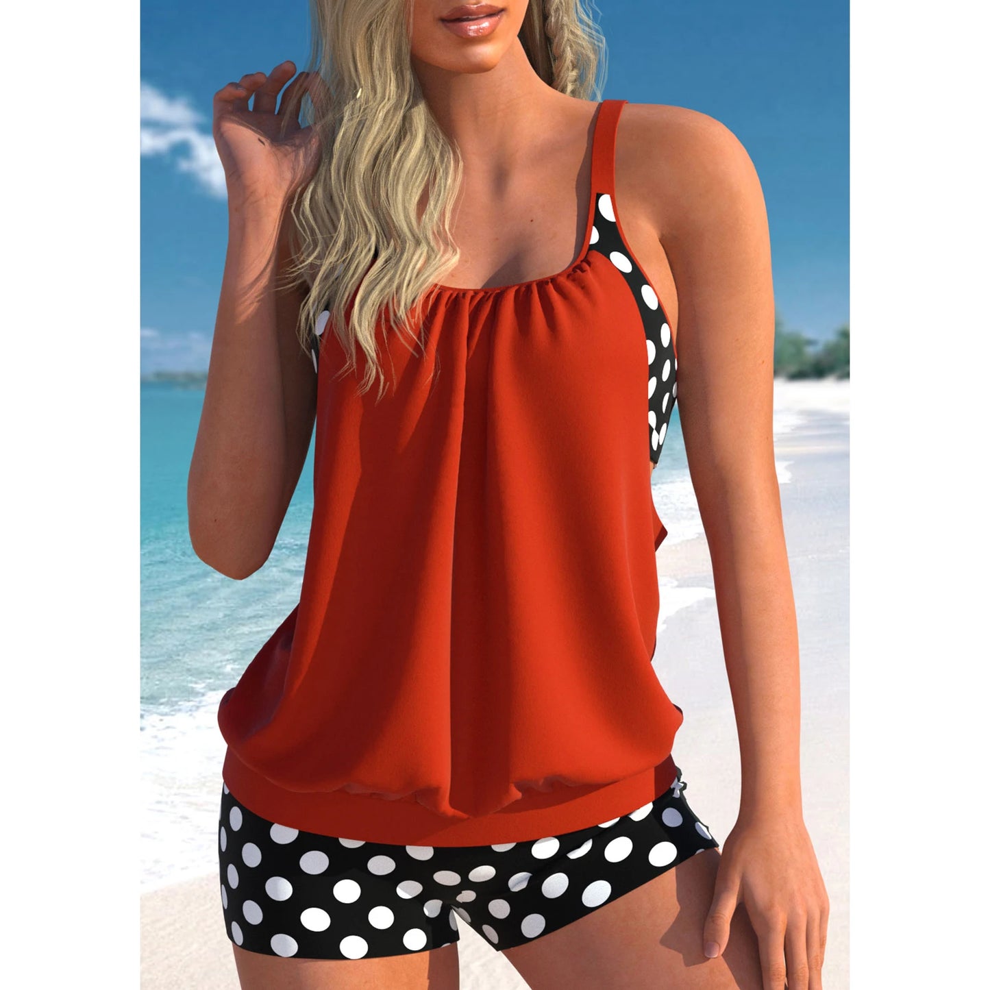 Women's High-quality Summer Vacation Swimsuit, Plain Printed Top and Strapless Beach Swimsuit S-6XL