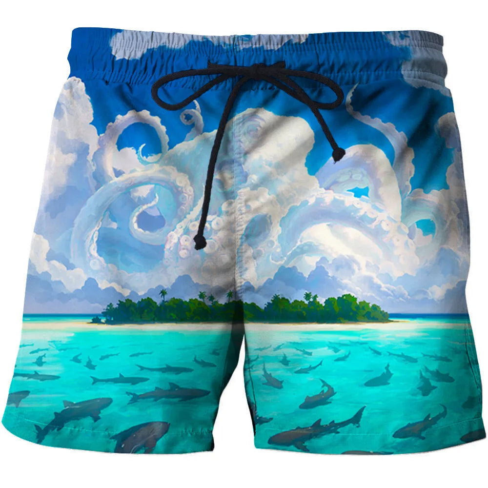 Paint Splat Design Summer Men's Shorts Quick Drying Hawaii Holiday Sports Swimming Trunks Fashion 3D Coconut Tree Printed Loose Sports Shorts 6XL
