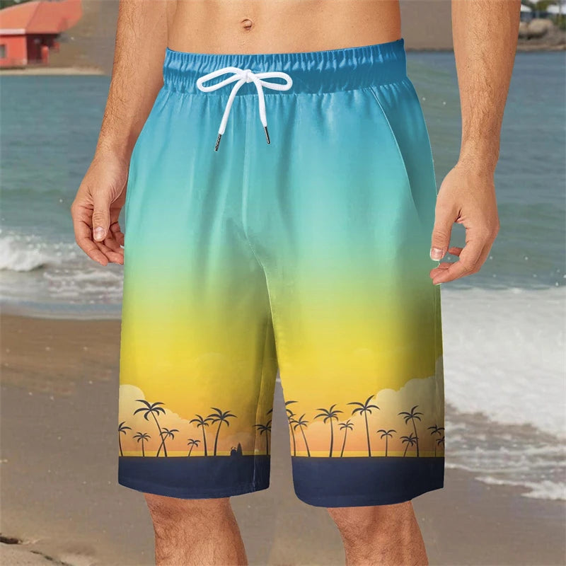 Hawaii Holiday Style 3d Printed Shorts For Men Coconut Tree Print Pattern Beach Shorts Summer Outdoor Quick Drying Board Shorts