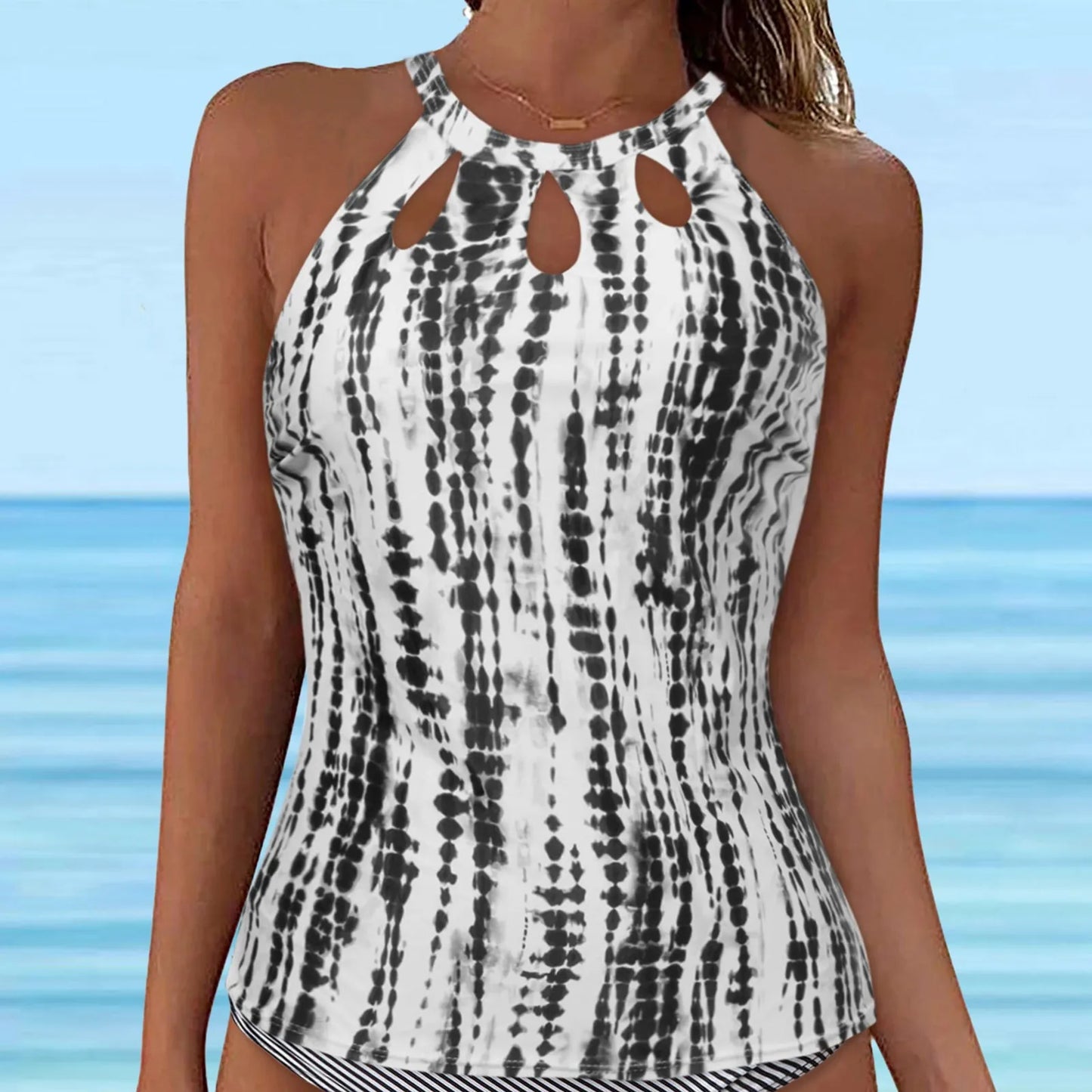 Women Retro Flower Printed Lace Up Swimwear Tankinis Tops Underwire Full Coverage Bikini Top Sleeveless Push Up Bikini