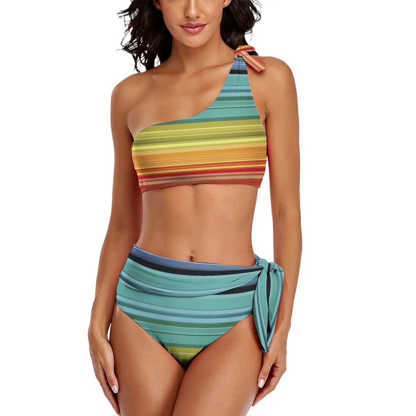 Retro Rainbow Bikinis Set Psychedelic Swirls Bikini Swimsuit High Waist Stylish Swimwear Beach 2 Pieces Feminine Bikinis