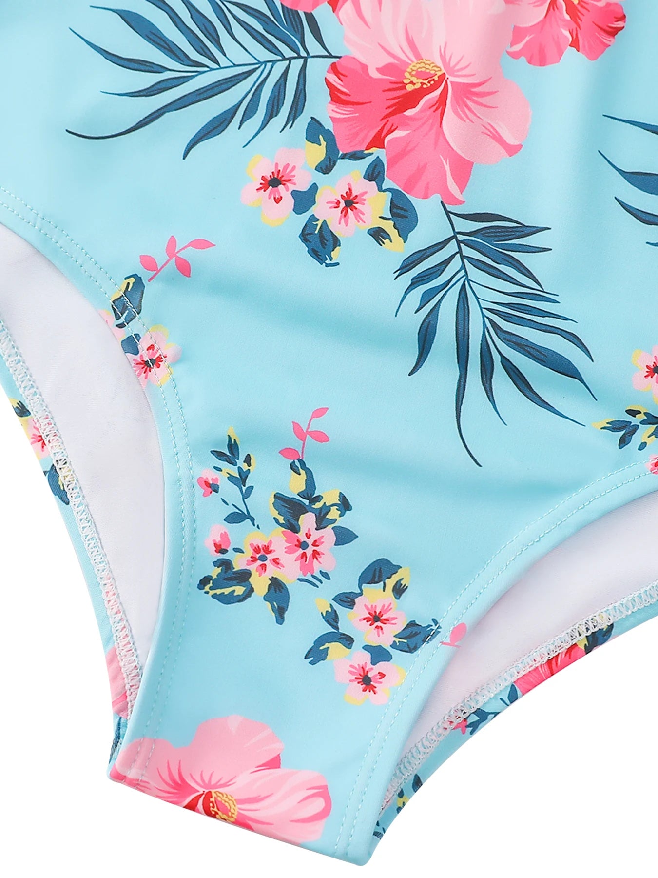 Girls Swimsuit One-Piece Long Sleeve Pink Floral Print Swimwear Beach Style Kids Tween Swim Rash Guard Summer