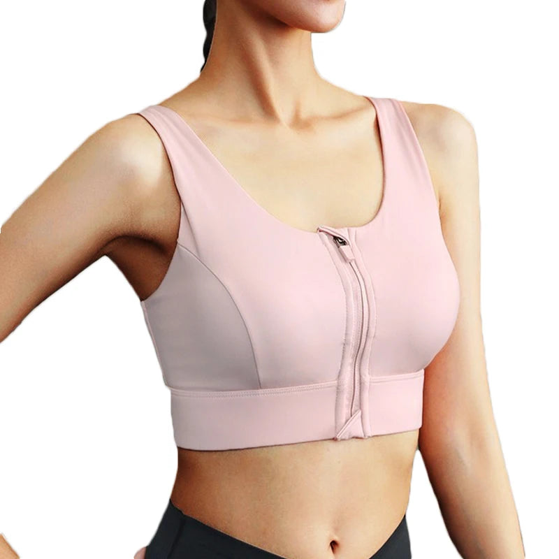 Aiithuug Front Zipper Crisscross Yoga Bra With Built In Cup Women's Strappy Wirefree Sport Gym Pilates Bra High Impact Underwear