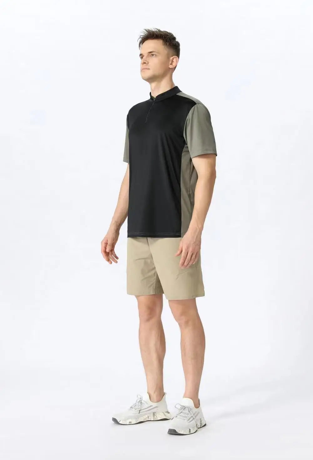 Men Slim Fit Track Top Men's Half Zipper Stand Collar Sports T-shirt with Short Sleeves for Running Fitness Training Breathable