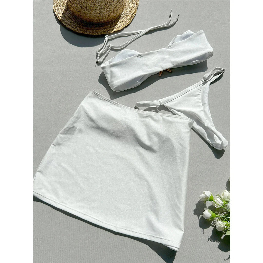 With Skirt Metal Star High Leg Cut Bikini Women Swimwear Female Swimsuit Three-pieces Bikini set Bather Bathing Suit Swim