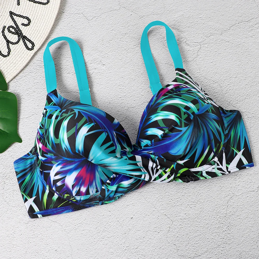 Push Up Bikini Set Women Printed Swimsuit Mid Waist Swimwear Female Bathers Swimming Bathing Swim Suit Beachwear