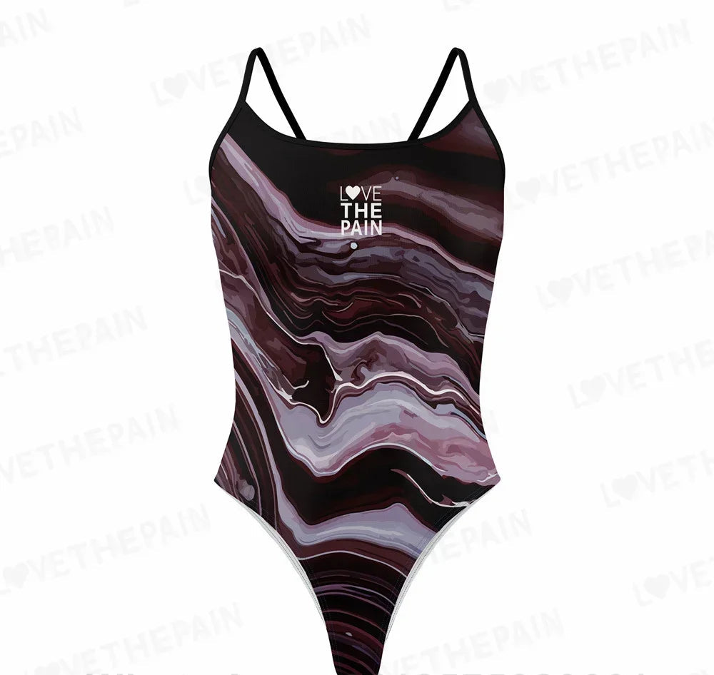 Love The Pain Marble Design One Piece Swimsuit Women Swimwear Monokini Summer Beach Bathing Suit Race Printing Swimsuit