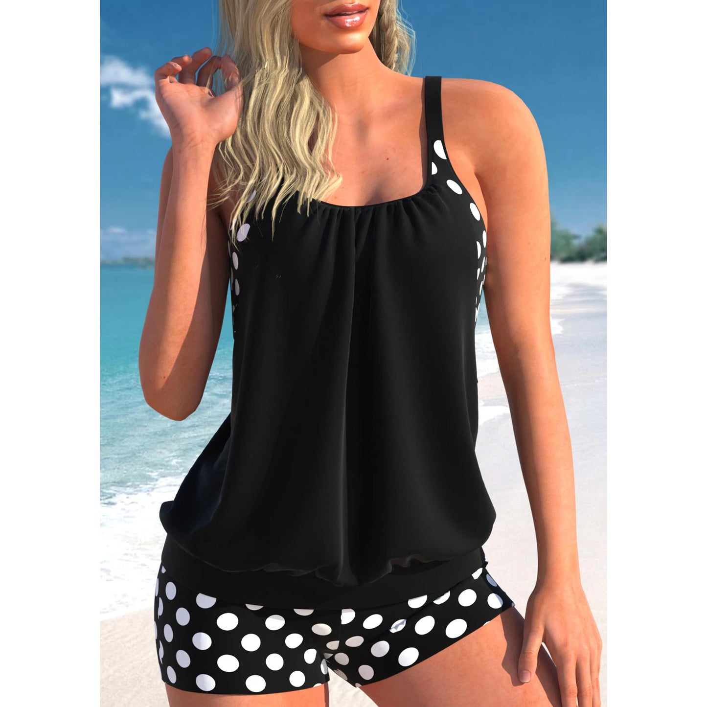 Women's High-quality Summer Vacation Swimsuit, Plain Printed Top and Strapless Beach Swimsuit S-6XL