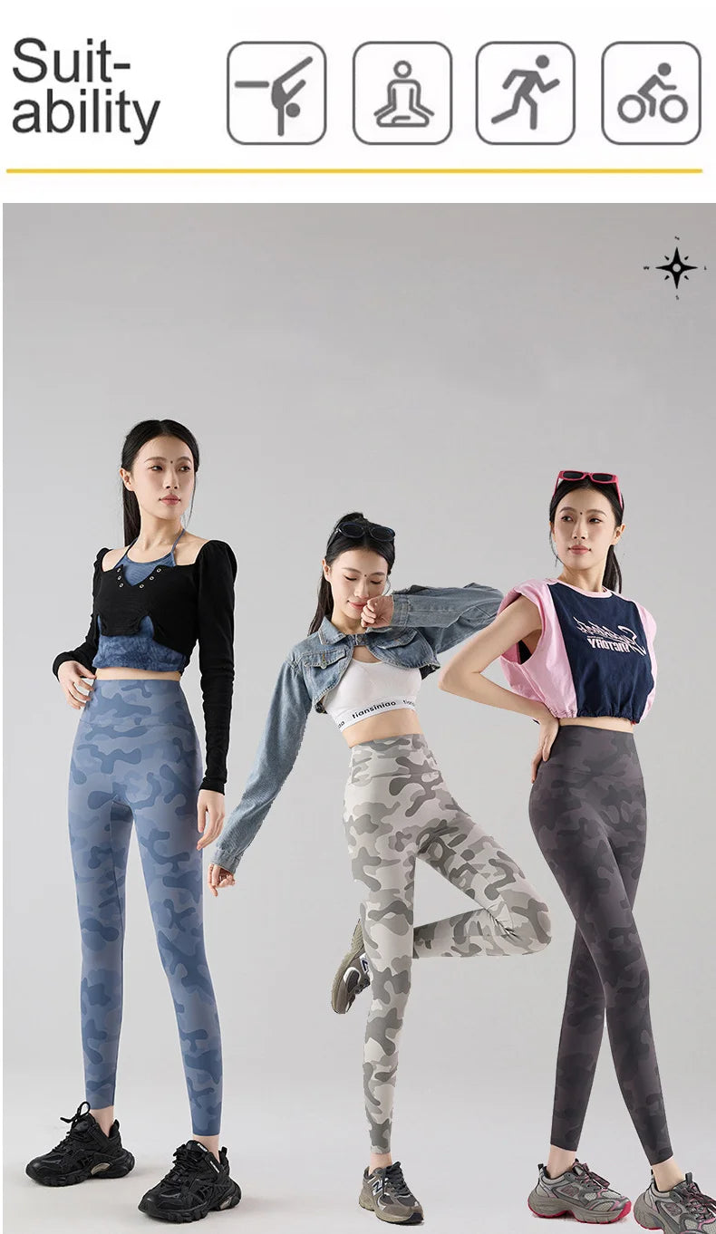 BIVIGAOS Spring Summer Seamless Camouflage Sharkskin Leggings Women Fashion High Waist Casual Sports Tights Fitness Leggings