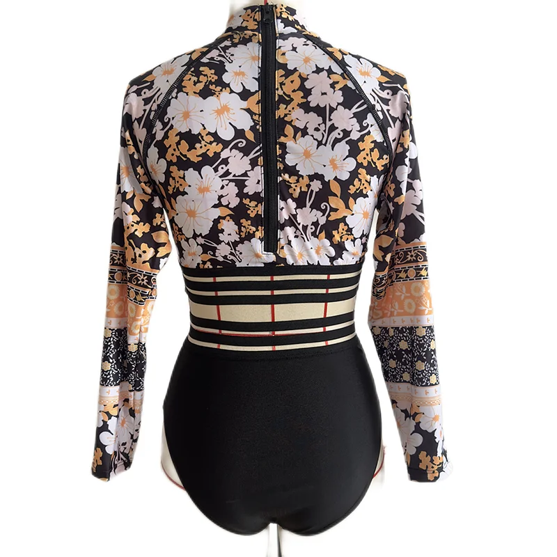 Long Sleeve Swimwear One Piece Cover Up Swimsuits Print Floral Bodysuit Hollow Out Bikinis Beach Bathing Bikini Set Beachwear