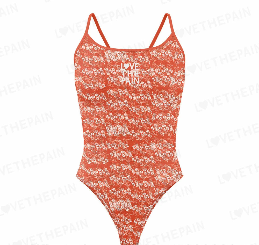 Love The Pain Leopard Print One Piece Swimsuit Thin Straps Versatile V-back Women's Swimwear Monokini Triathlon Swimsuit
