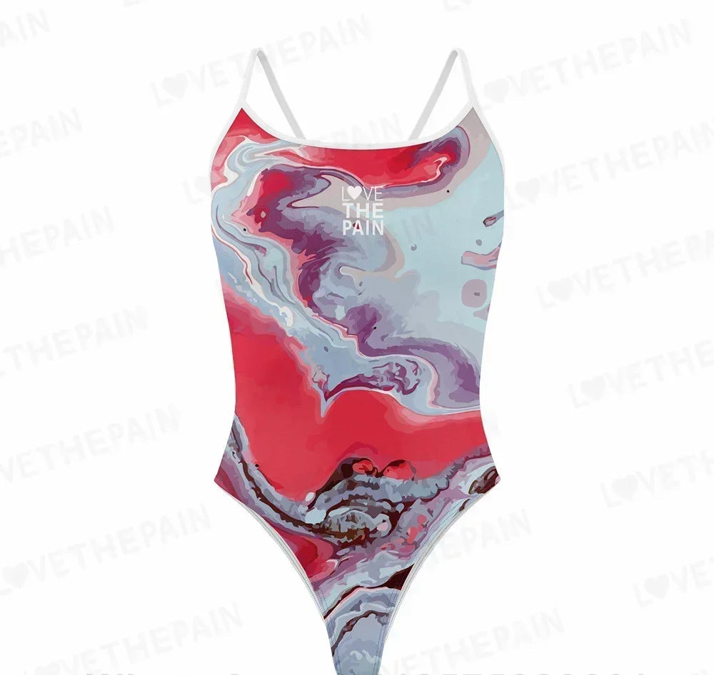 Love The Pain Marble Design One Piece Swimsuit Women Swimwear Monokini Summer Beach Bathing Suit Race Printing Swimsuit