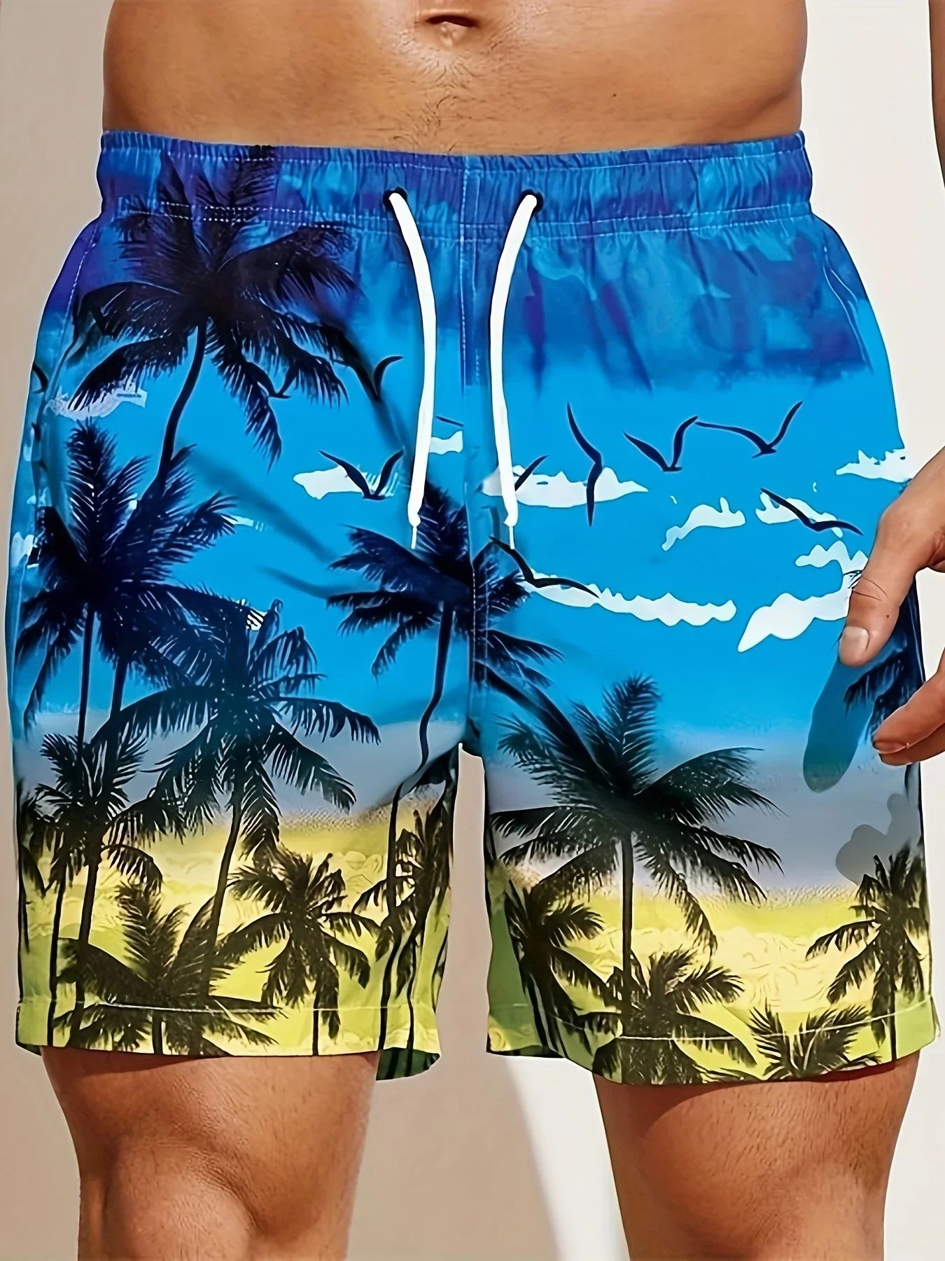 Men's Loose Beach Shorts Drawstring Quick Dry Coconut Tree Shorts For Summer Women Men 3D Print Casual Oversized Sport Shorts