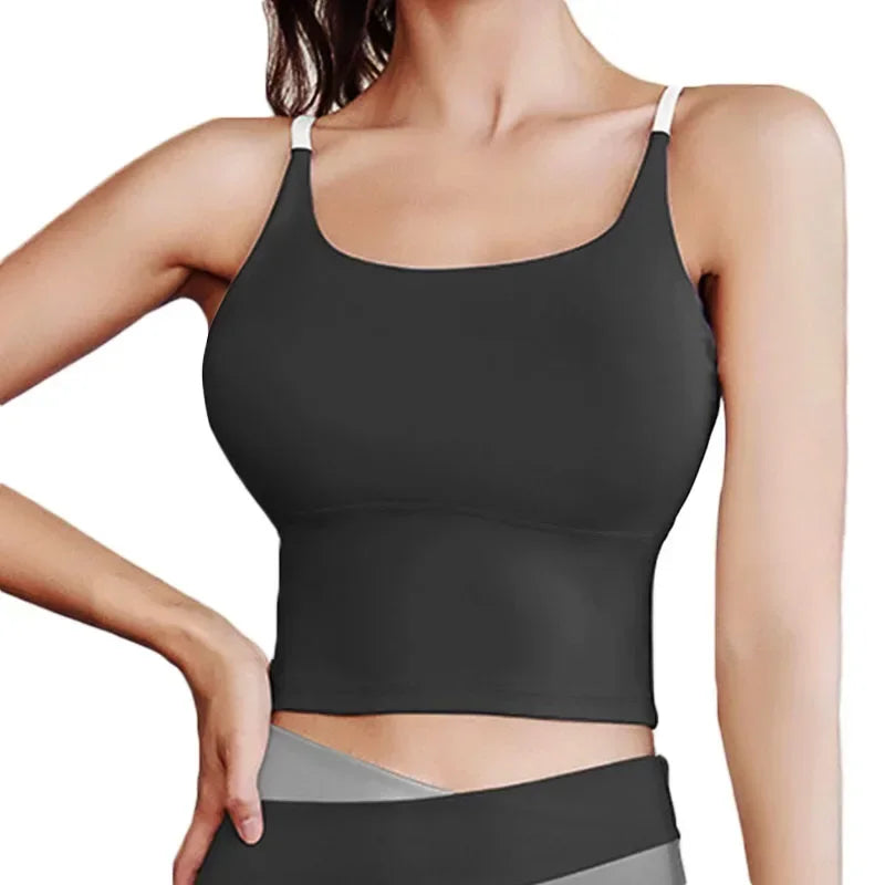 PofyBofy Build-in Bra Yoga Crop Top Sleeve Gym Tank Top Women Workout Bra Tanks Fitness Bra Tanks Yoga Crop Tops Crisscross Back