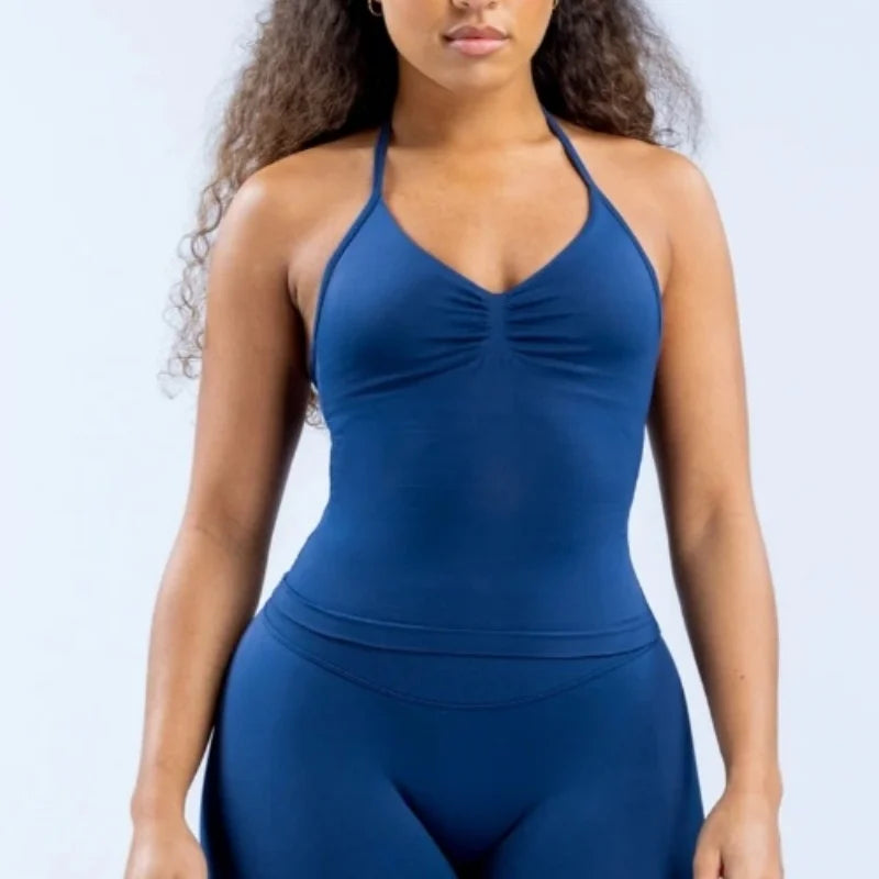Longline Strappy Top Sports Yoga Vest Underwear Women's Fitness Top Gym Beautiful Back Bra Running Workout Halter
