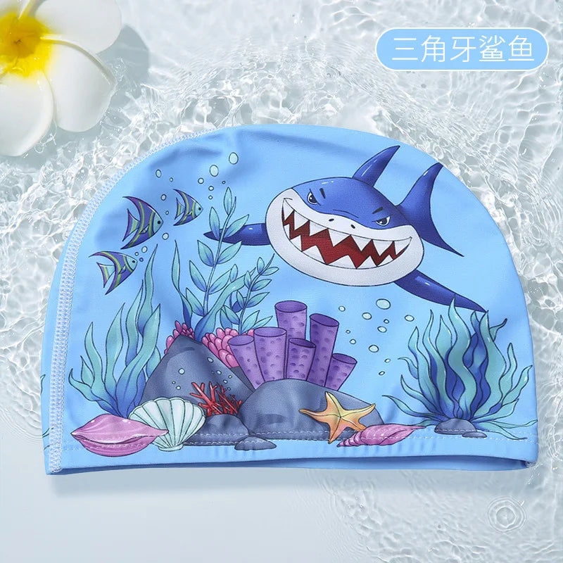 PU Coating Cartoon Children Swimming Hat for 1-7 Year Old Boys Girls Elastic Swimming Cap Shower Beach Pool Accessories