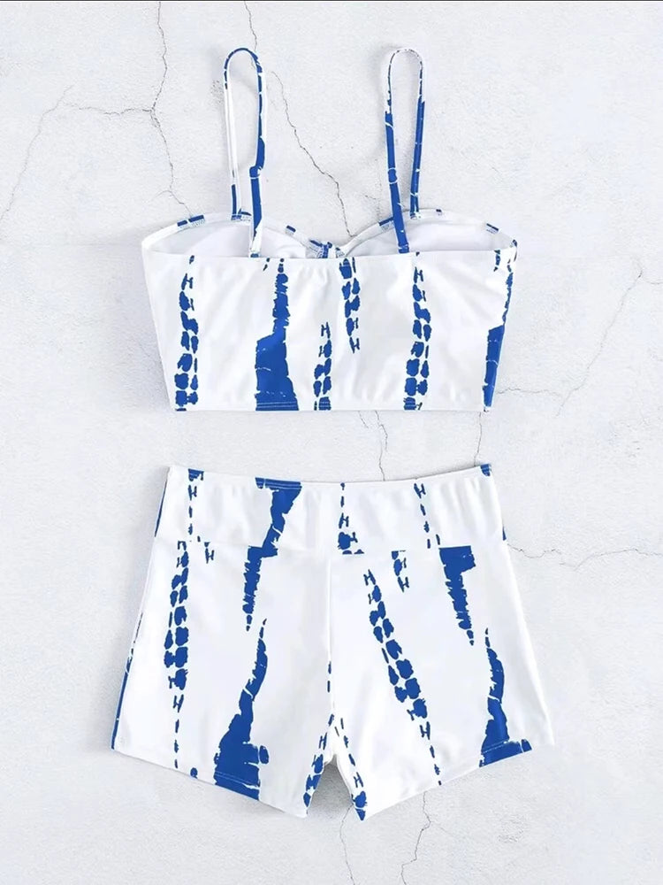 Drawstring Front Shorts Bikinis High Waist Swimsuit Women Swimwear Female Bathers Bathing Swimming Swim Suit Beachwear